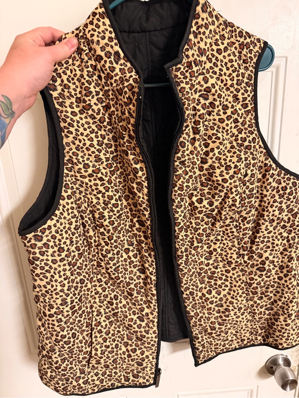 Leopard Print Quilted Vest - Black Trim - unbranded - xl